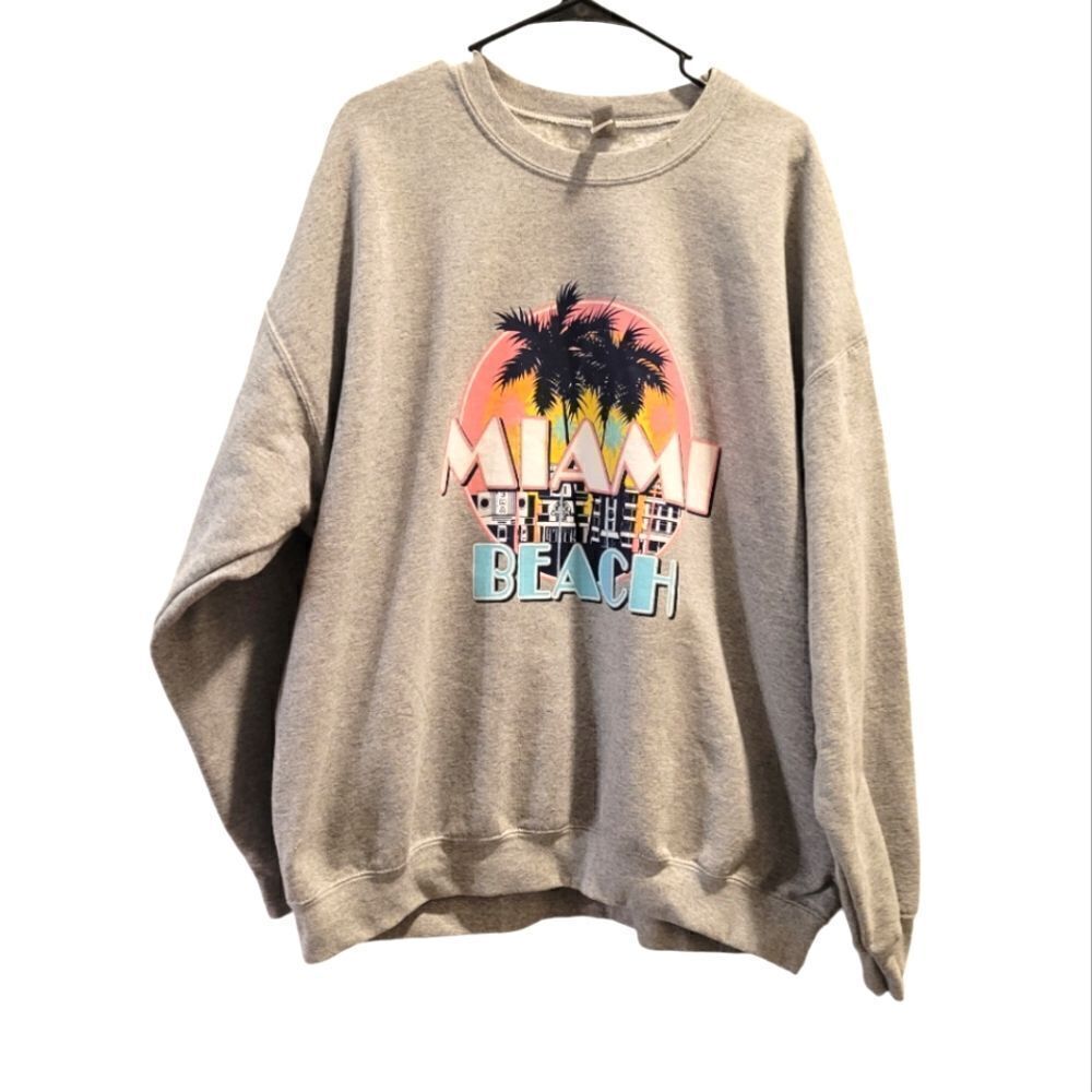 RETRO Miami Beach Pullover  Grey Sweatshirt XL Vintage Look